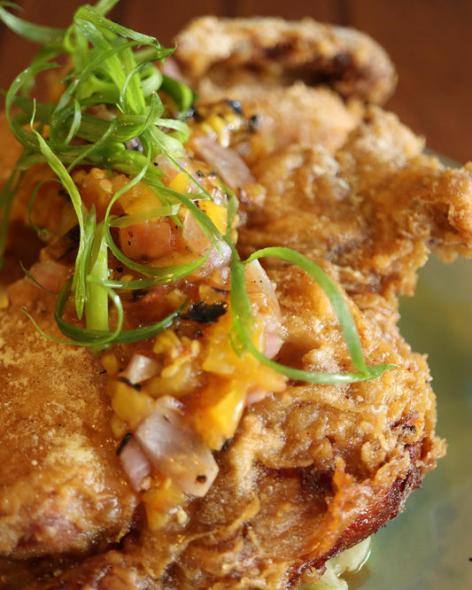 Buttermilk Fried Chicken with Mashed Potatotes and Tomato Salsa