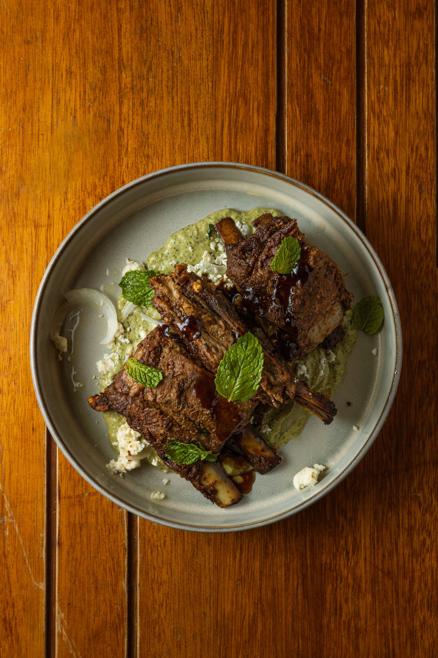 Roasted Lamb Ribs with Mint Cucumber Yogurt