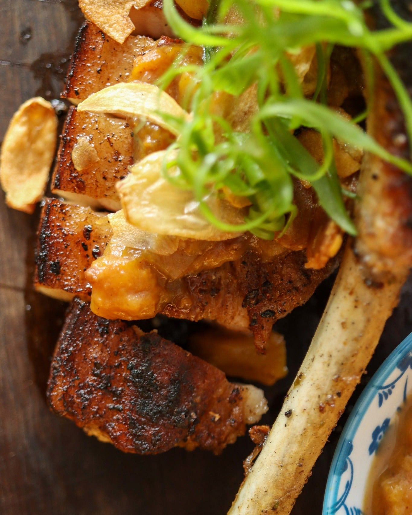 Grilled Tomahawk Porkchop with Tamarind Mango Chutney