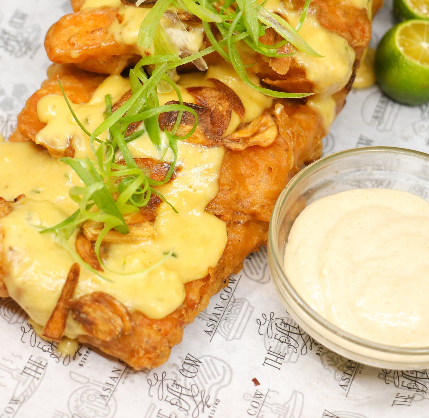 Salted Egg Batter Fried Salmon with Garlic Aioli (300g)