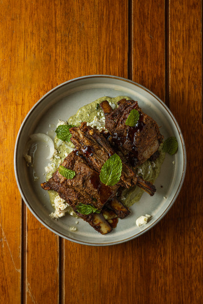 Roasted Lamb Ribs with Mint Cucumber Yogurt