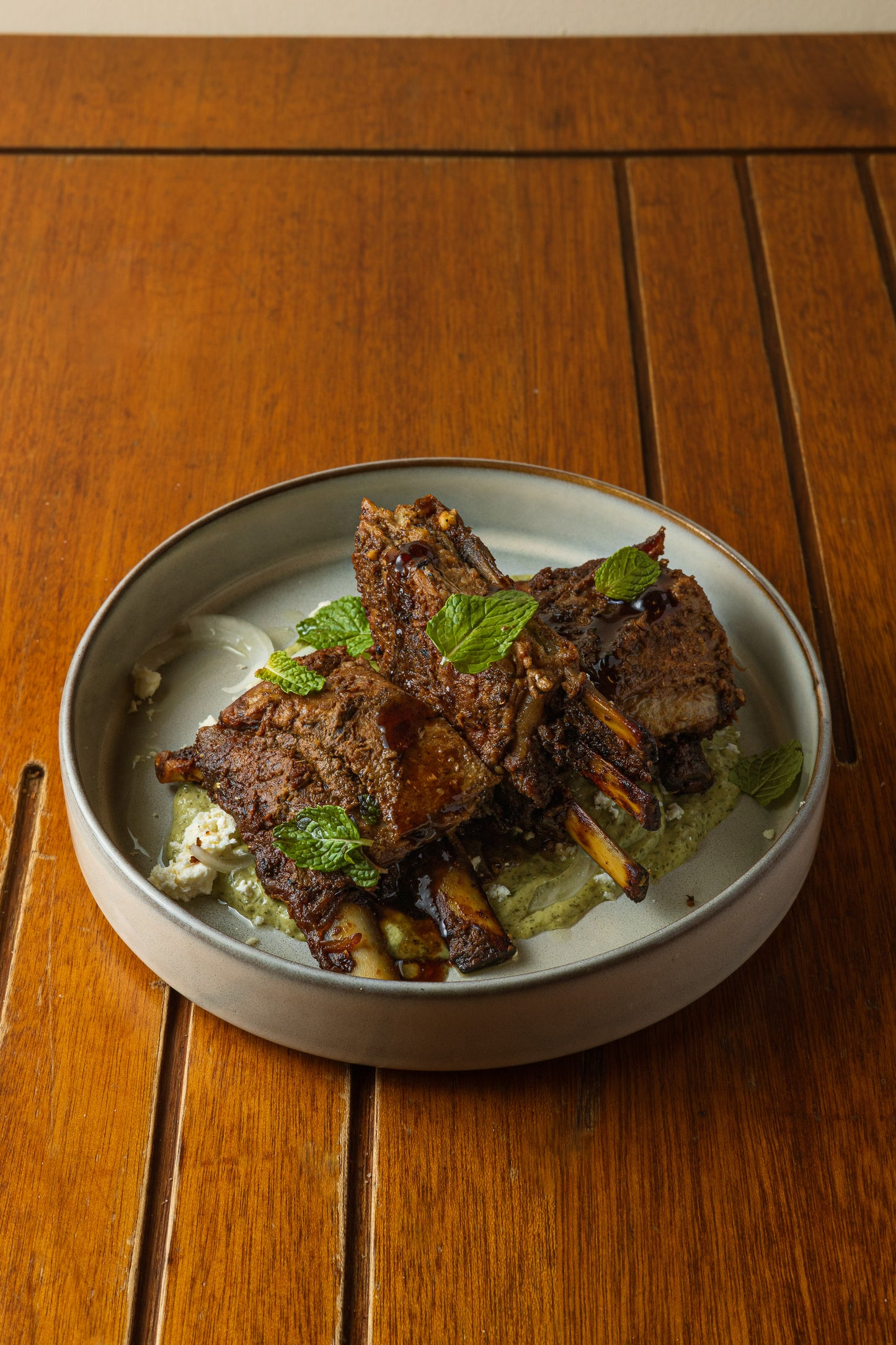 Roasted Lamb Ribs with Mint Cucumber Yogurt